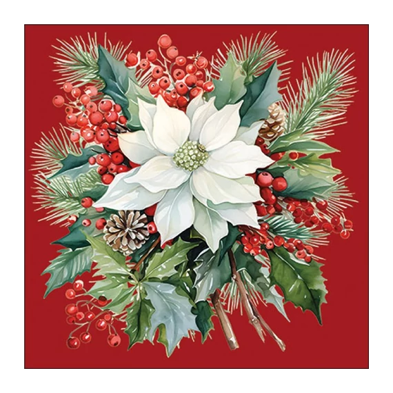 Poinsettia bouquet red papírszalvéta 33x33cm, 20db-os, AMB.33319932