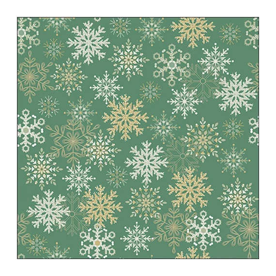 Snowflakes all over green papírszalvéta 33x33cm, 20db-os, AMB.33320229