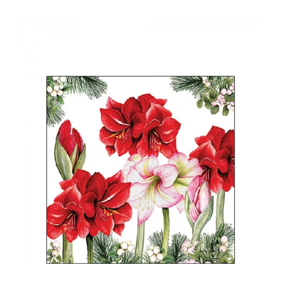 Blooming amaryllis white papírszalvéta 25x25cm, 20db-os, AMB.32520275