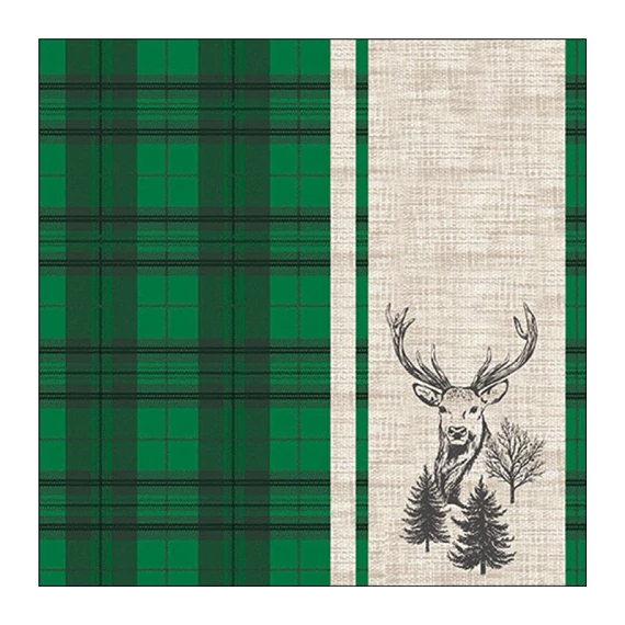 Deer plaid green papírszalvéta 33x33cm, 20db-os, AMB.13320241