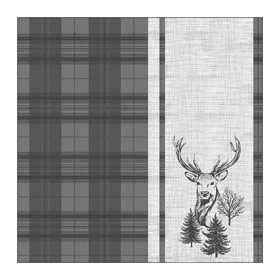 Deer plaid grey papírszalvéta 33x33cm, 20db-os, AMB.13320242