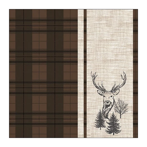 Deer plaid brown papírszalvéta 33c33cm, 20db-os, AMB.13320243