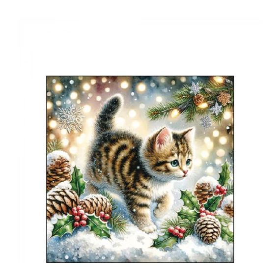 Cute cat in the snow papírszalvéta 25x25cm, 20db-os, AMB.32520075