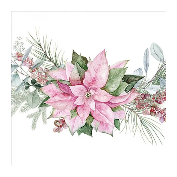 Pink poinsettia papírszalvéta 33x33cm, 20db-os, AMB.33320285