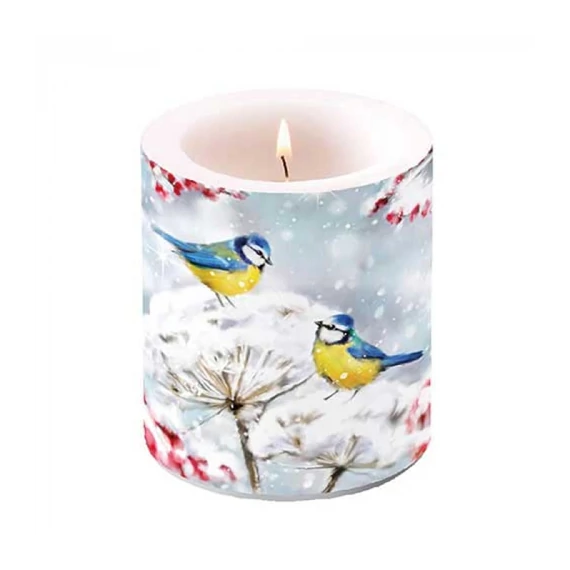 Birds in the snow átvilágítós gyertya 10x10xcm, AMB.39320005