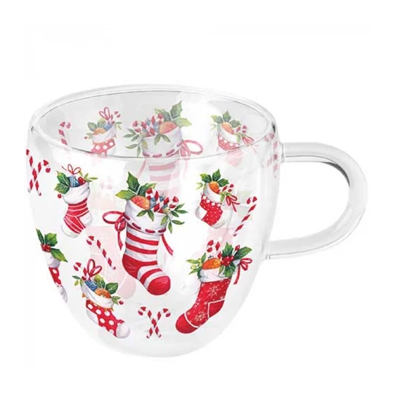 X-mas stockings white duplafalú borosilicate üvegcsésze 0,25L, AMB.34420200