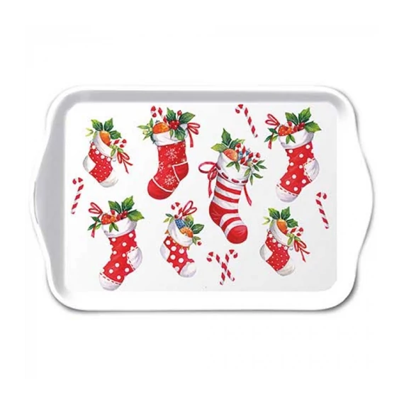 X-mas stockings white műanyag kistálca 13x21cm, AMB.33720200