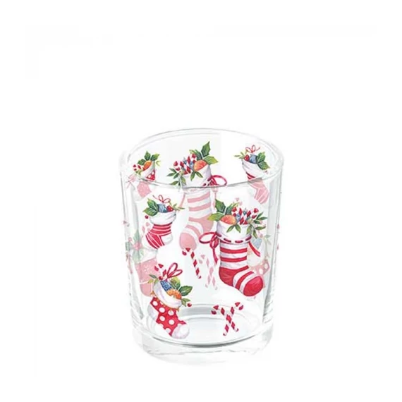 X-mas stockings white üveg mécsestartó 5,5x6cm, AMB.37320200