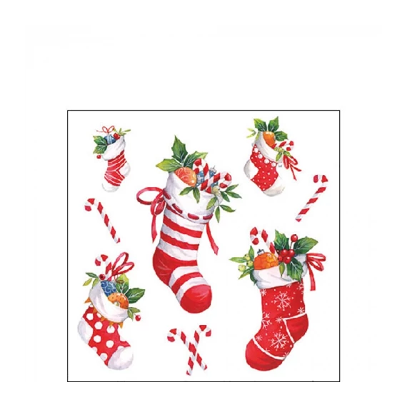 X-mas stockings white papírszalvéta 25x25cm, 20db-os, AMB.32520200