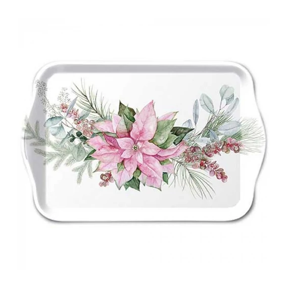 Pink poinsettia műanyag kistálca 13x21cm, AMB.33720285