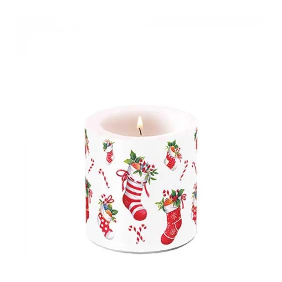 X-mas stockings white átvilágítós gyertya 8x7,5cm, AMB.39220200
