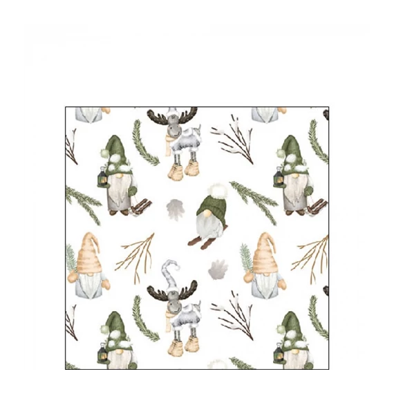 Forest gnomes white papírszalvéta 25x25cm, 20db-os, AMB.32520190