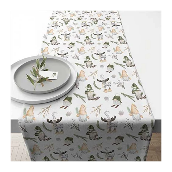 Forest gnomes white asztali futó 40x150cm, 100% pamut, AMB.36620190