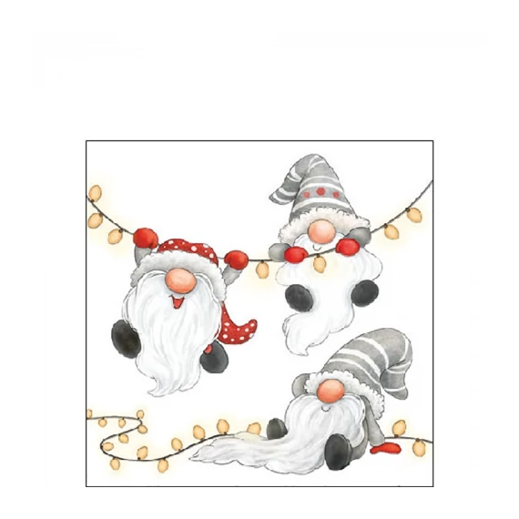 Gnomes on the light chain white papírszalvéta 25x25cm, 20db-os, AMB.32520185
