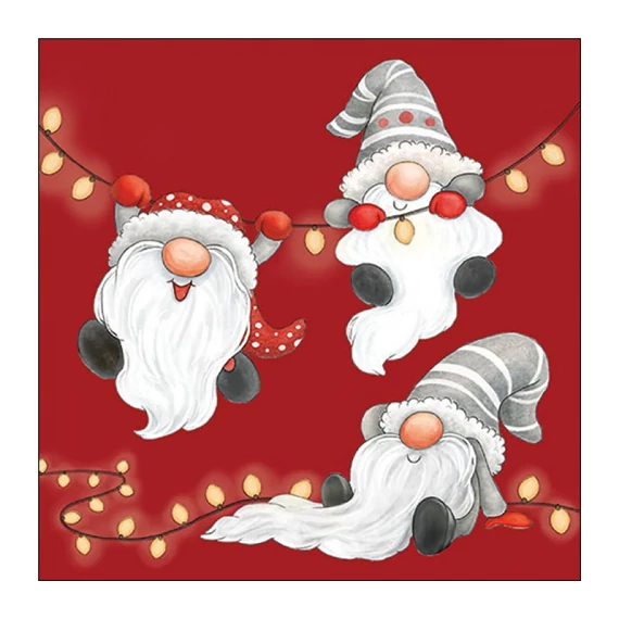 Gnomes on the light chain red papírszalvéta 33x33cm, 20db-os, AMB.33320187