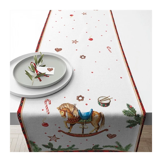 Classic rocking horse white asztali futó 40x150cm, 100% pamut, AMB.36620040
