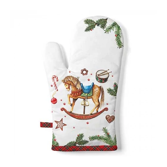 Classic rocking horse white edényfogó kesztyű 18x30cm, 100% pamut, AMB.36420040
