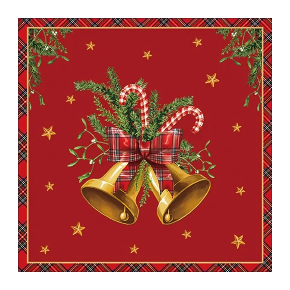 Scottish bells red papírszalvéta 33x33cm, 20db-os, AMB.33320037