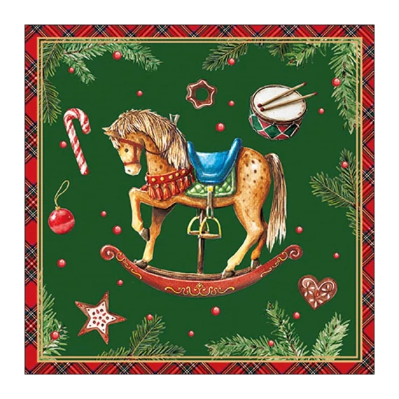 Classic rocking horse green papírszalvéta 33x33cm, 20db-os, AMB.33320041