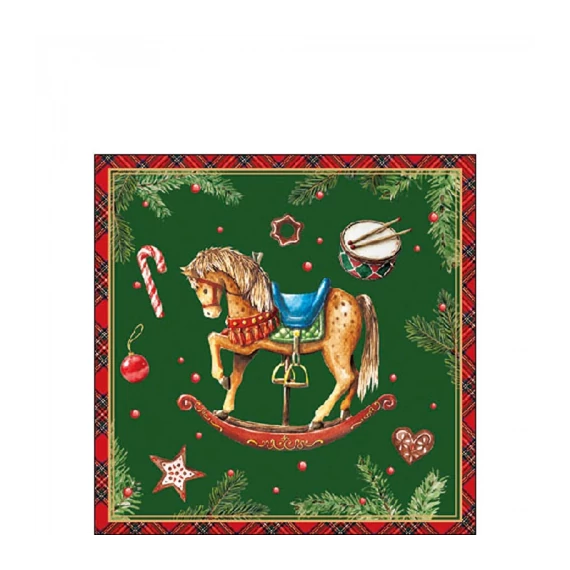 Classic rocking horse green papírszalvéta 25x25cm, 20db-os, AMB.32520041