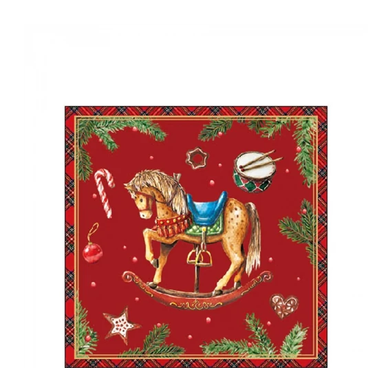 Classic rocking horse red papírszalvéta 25x25cm, 20db-os, AMB.32520042