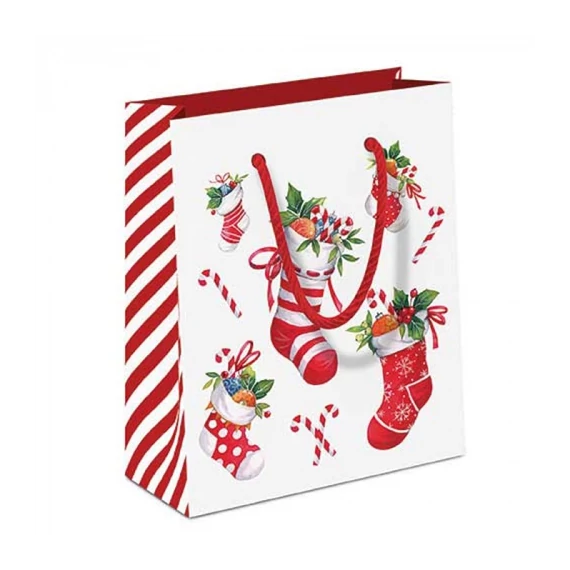 X-mas stockings white papír ajándéktáska 22x13x25cm, AMB.31220200