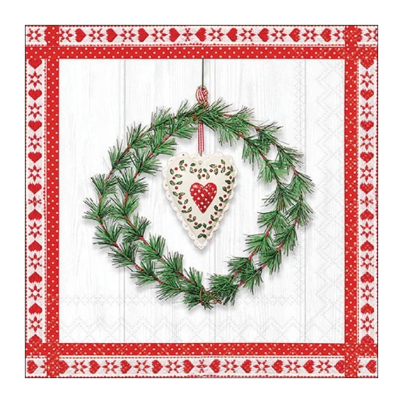 Heart in wreath papírszalvéta 33x33cm, 20db-os, AMB.33320245
