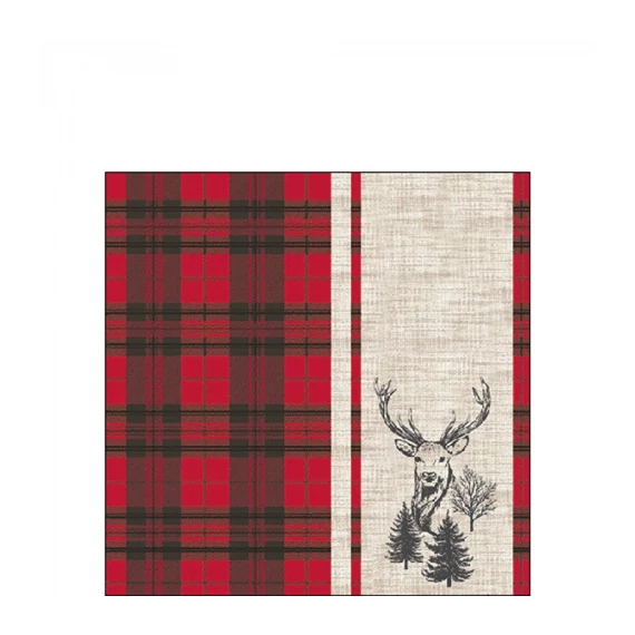 Deer plaid red papírszalvéta 25x25cm, 20db-os, AMB.12520240