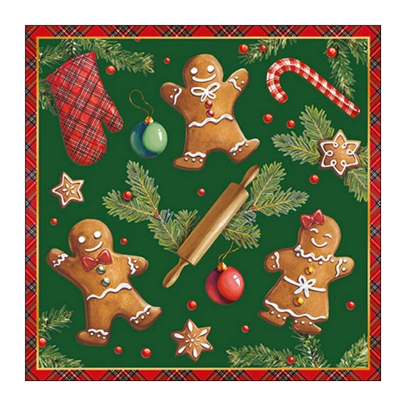 Gingerbread cookies green papírszalvéta 33x33cm, 20db-os, AMB.33318882