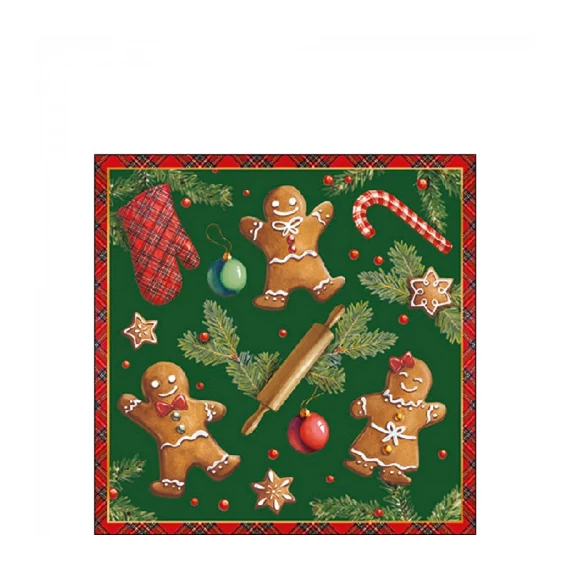 Gingerbread cookies green papírszalvéta 25x25cm, 20db-os, AMB.32518882