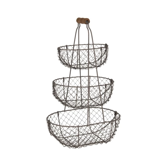 Fém emeletes kosár 3 részes, fafüllel 30x22x48cm, CLEEF.6Y3791