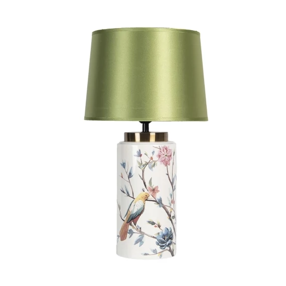 Kerámia asztali tropical lámpa zöld búrával műanyag/textil, 28x50cm, CLEEF.6LMC0022