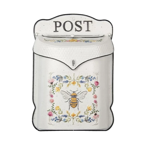 Fehér fém postaláda színes virágos, méhecskés, 27x8x39cm, CLEEF.6Y4242