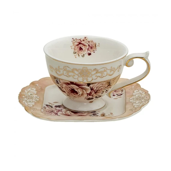Porceláncsésze+alj 200ml, antik rózsás, CLEEF.6CE1271