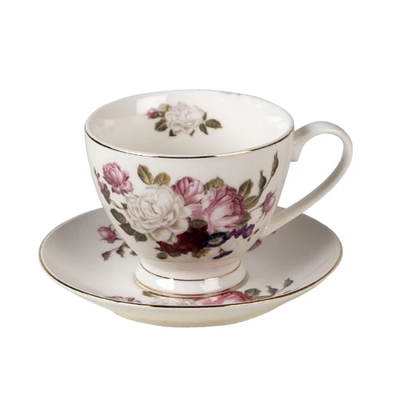 Porceláncsésze+alj 200ml, rózsás, CLEEF.6CE1290