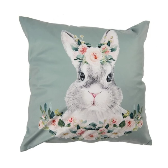 Textil párnahuzat 45x45cm,100% polyester,nyuszifej rózsákkal,zöld, CLEEF.KT021.305