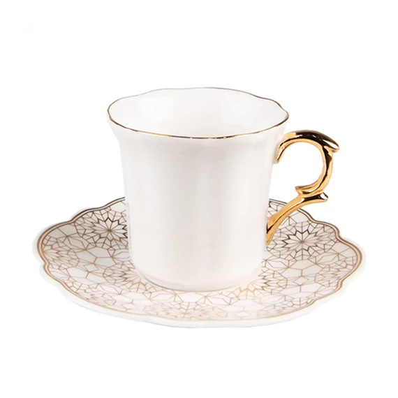 Porcelán kávéscsésze+alj 95ml, fehér-arany, CLEEF.6CEKS0003