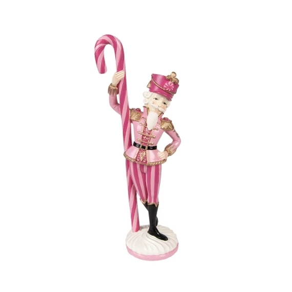 Rózsaszín diótörő karácsonyi cukorkpálcával, 9x6x23cm, műanyag dekorfigura, CLEEF.6PR3901