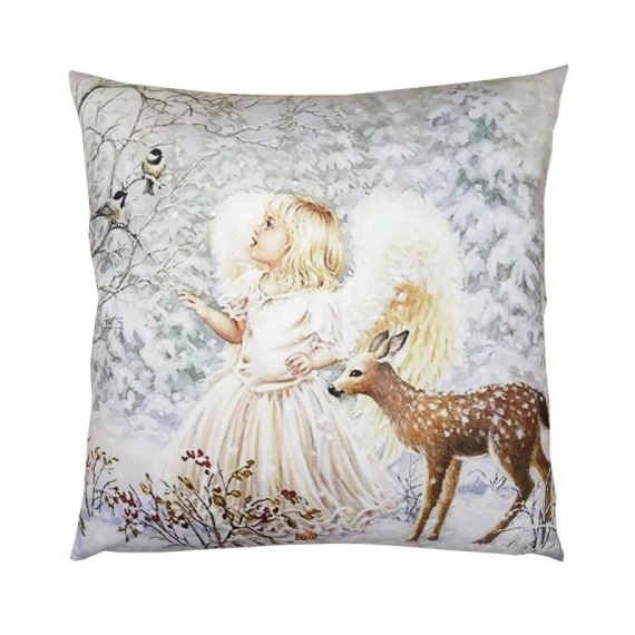 Textil párnahuzat 45x45cm,100% polyester, angyal kislány őzikével, CLEEF.KT021.323