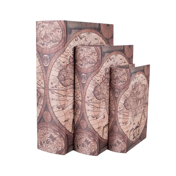 Antik térképes fadobozszett 3 részes, 27X22x7/22x17x6/17x12x4cm, CLEEF.65695