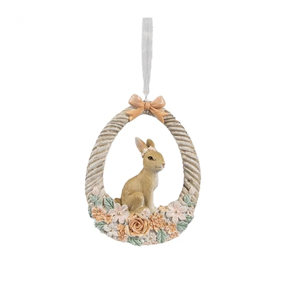 Nyuszikás koszorú függődísz, 7x2x10cm, műanyag dekorfigura, CLEEF.6PR4403 Nyuszikás koszorú függődísz, 7x2x10cm, műanyag dekorfigura, CLEEF.6PR4403