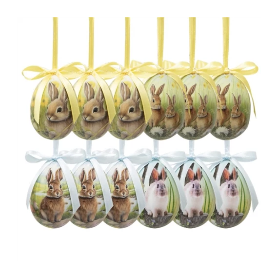 Tojás függődísz 12db-os szett, 4x5cm, műanyag, CLEEF.65902 Tojás függődísz 12db-os szett, 4x5cm, műanyag, CLEEF.65902