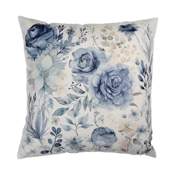 Textil párnahuzat 45x45cm, 100% polyester, kék virágos, CLEEF.KT021.400