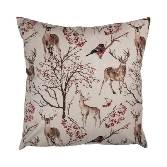 Párnahuzat szarvasokkal és madarakkal, 45x45cm, polyester, CLEEF.KT021.402