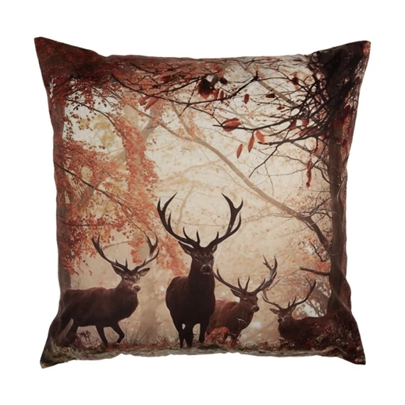 Textil párnahuzat 45x45cm, 100% polyester, szarvasok őszi erdőben, CLEEF.KT021.414