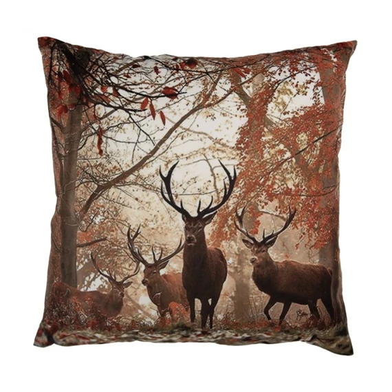 Textil párnahuzat 45x45cm, 100% polyester, szarvasok őszi erdőben, CLEEF.KT021.415