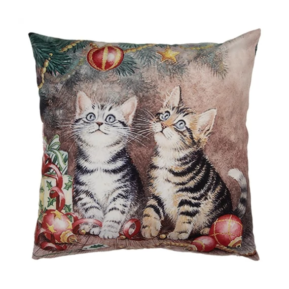 Textil párnahuzat 45x45cm, 100% polyester, cicák a karácsonyfa alatt, CLEEF.KT021.417