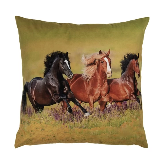 Textil párnahuzat 45x45cm, 100% polyester, vágtázó lovakkal, CLEEF.KT021.418