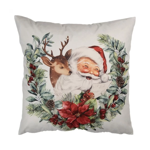 Textil párnahuzat 45x45cm, 100% polyester, mikulás őzikével, CLEEF.KT021.420