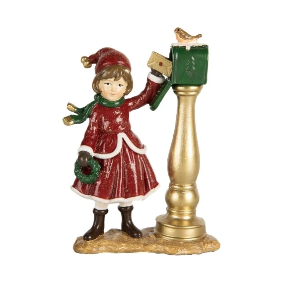 Kislány postaládával, 8x4x12cm, műanyag dekorfigura, CLEEF.6PR5677